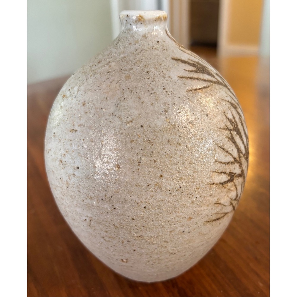 Anderson Design Maine Studio Pottery Bud Vase Hand Painted Tree Cream Glaze 5" - Picture 4 of 7